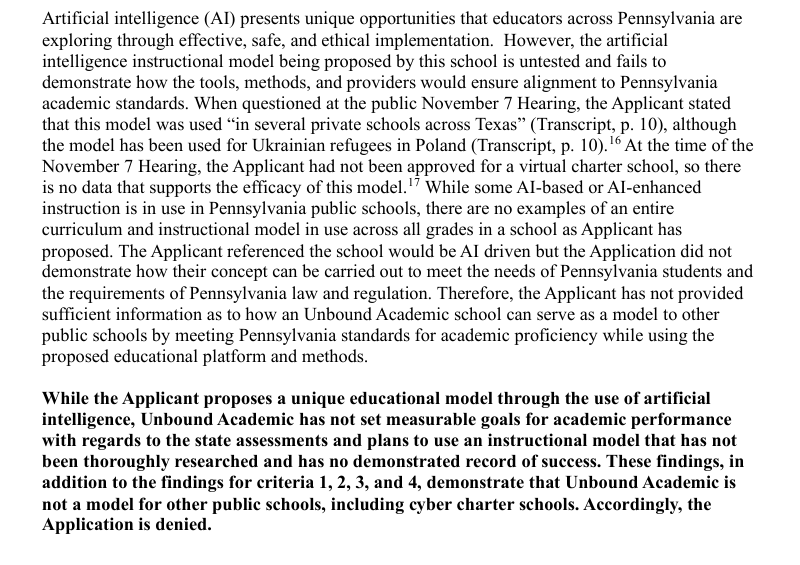 From page 24 of the Pennsylvania Department of Education's decision of January 29, 2025.