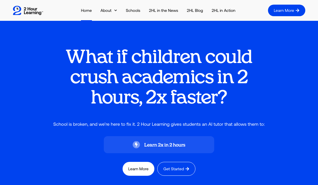 The home page of 2hourlearning.com on October 3, 2026.