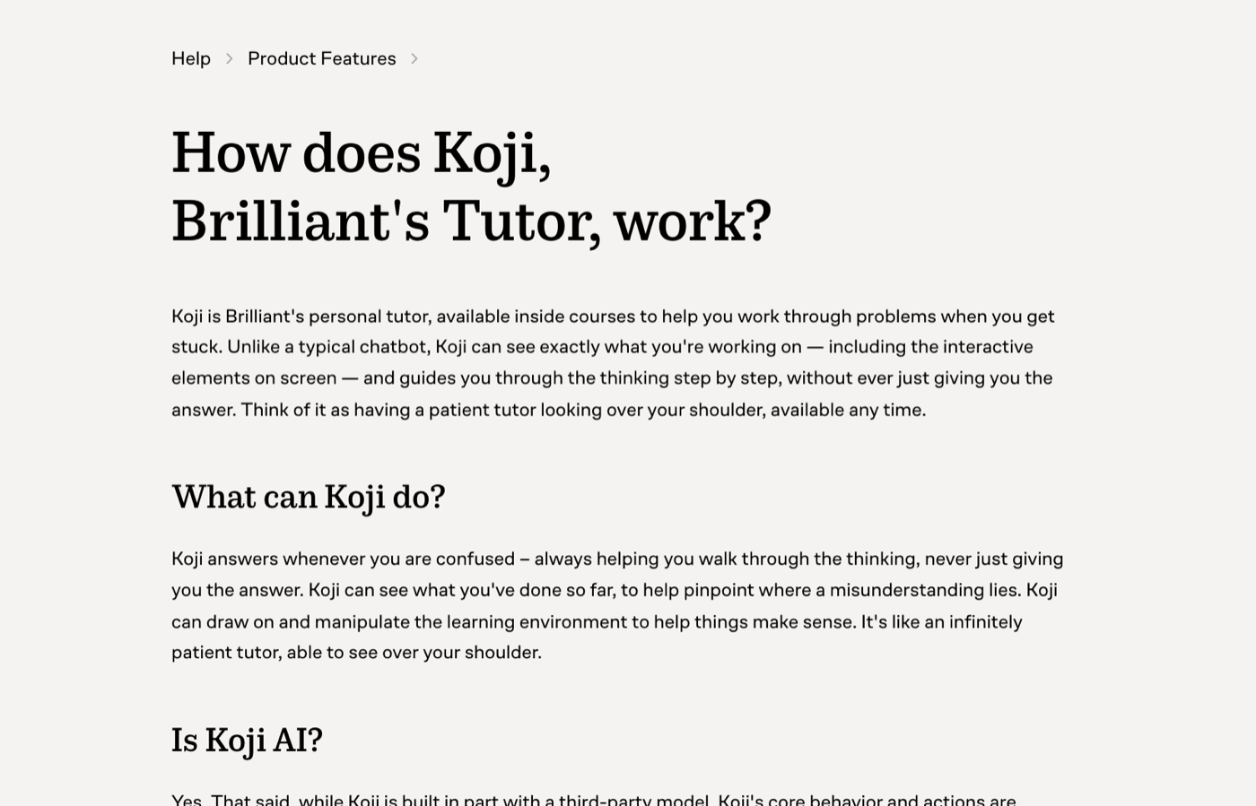Brilliant's help page for Koji, October 2026.