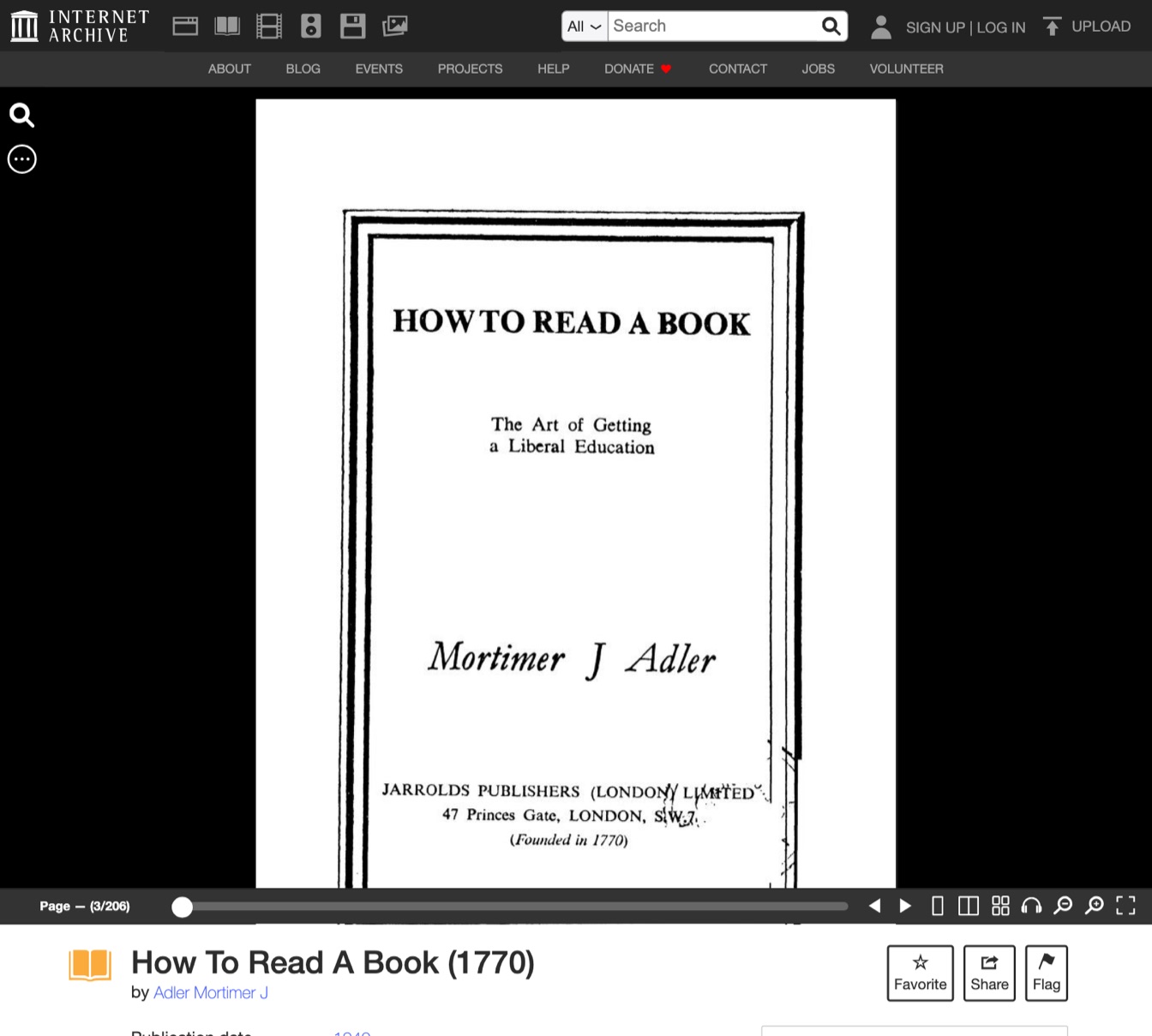 Title page of the London printing of the 1940 edition of How to Read a Book, from the Internet Archive scan of a Digital Library of India copy, October 2026.