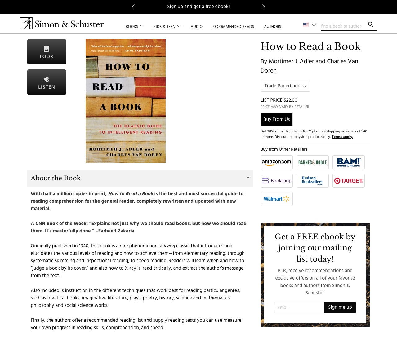 Simon & Schuster's page for the current paperback of the 1972 edition, with a list price of $22.00, captured in October 2026.