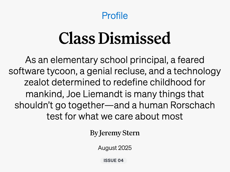 The header of Jeremy Stern's Colossus profile, August 2025, the first interview Liemandt had given in about 25 years.
