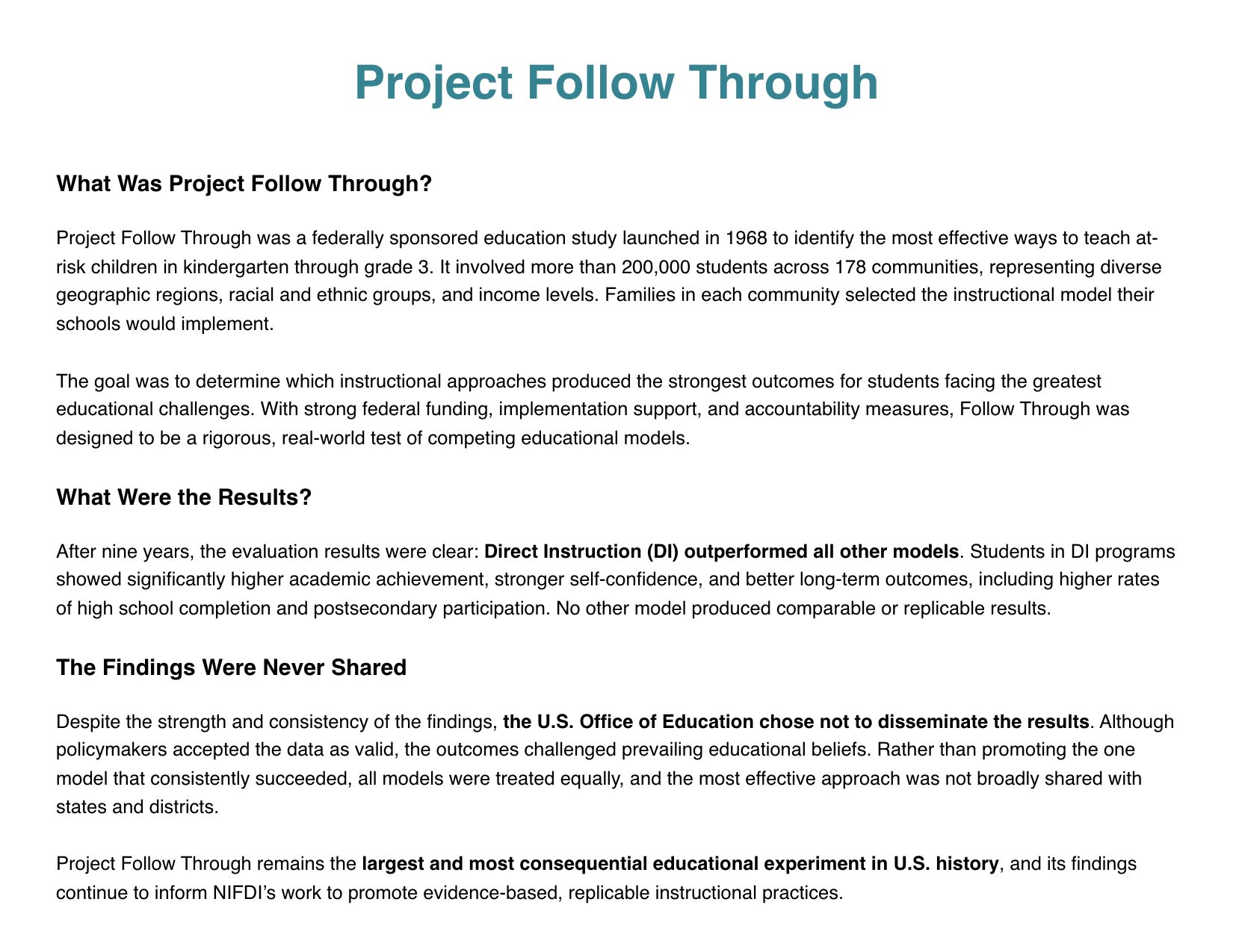 NIFDI's public page on Project Follow Through, October 2026.