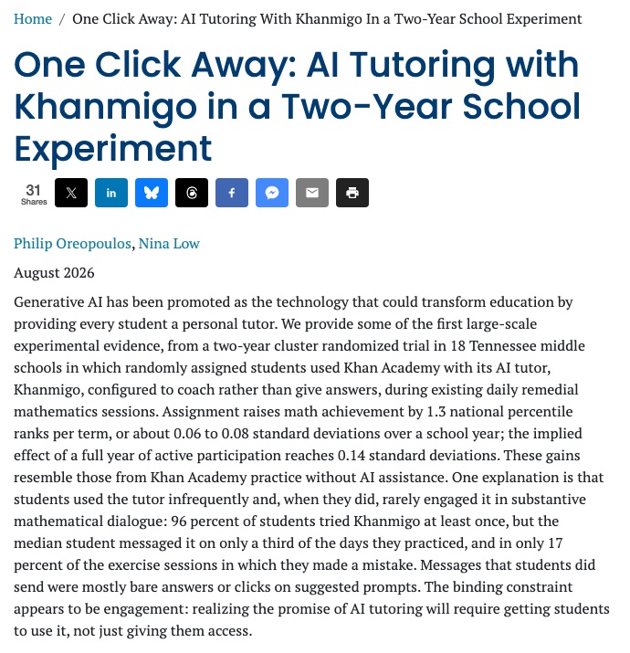 The abstract of Oreopoulos and Low's working paper on the Annenberg Institute's site, October 2026.