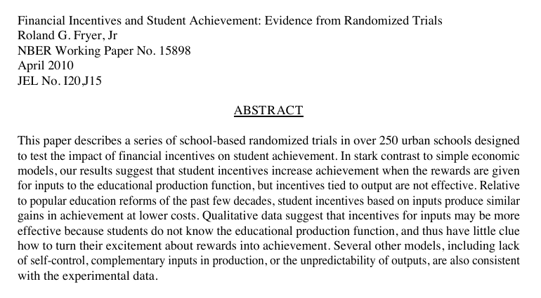The abstract of Fryer's April 2010 working paper, from the NBER's public PDF, captured in October 2026.